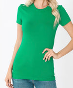 Load image into Gallery viewer, Kelly Green Grey Fitted Scoop Neck T
