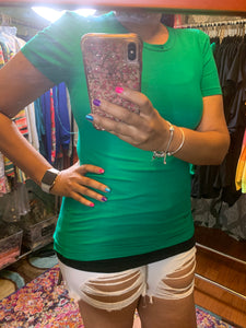 Kelly Green Grey Fitted Scoop Neck T