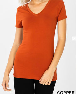 Copper Fitted V Neck T