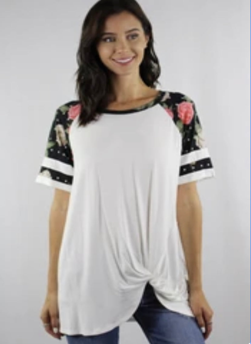 Floral Baseball T-shirt with knot