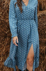Load image into Gallery viewer, Blue Button Down Polka Dot Dress
