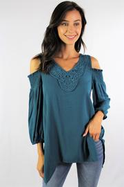 Women's 3/4th Sleeve Cold Shoulder Top with Crochet Detail