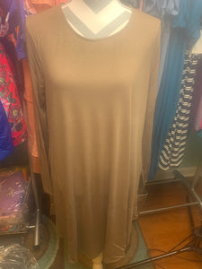 Plus Size Mocha Long Sleeve Pocket Dress
