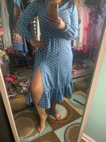 Load image into Gallery viewer, Blue Button Down Polka Dot Dress
